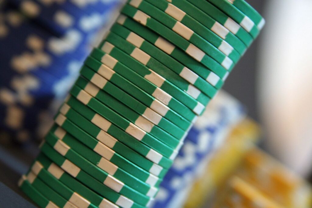 Stack of green poker chips